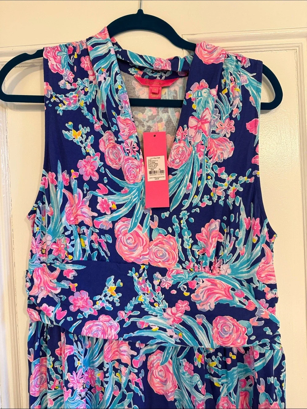 Lilly Pulitzer Floral V-Neck Maxi Dress in Navy and Pink NWT xl Corsica Pearce - Picture 5 of 6